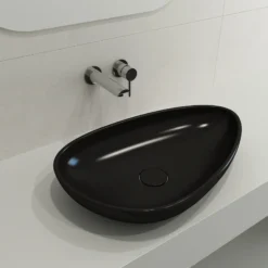 BOCCHI Etna 23" Palette Shaped Vessel Fireclay Bathroom Sink, Matte Black, 1114-004-0125