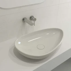 BOCCHI Etna 23" Palette Shaped Vessel Fireclay Bathroom Sink, Biscuit, 1114-014-0125