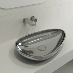 BOCCHI Etna 23" Palette Shaped Vessel Fireclay Bathroom Sink, Platinum, 1114-401-0125