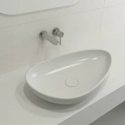 BOCCHI Etna 23" Palette Shaped Vessel Fireclay Bathroom Sink, Matte White, 1114-002-0125