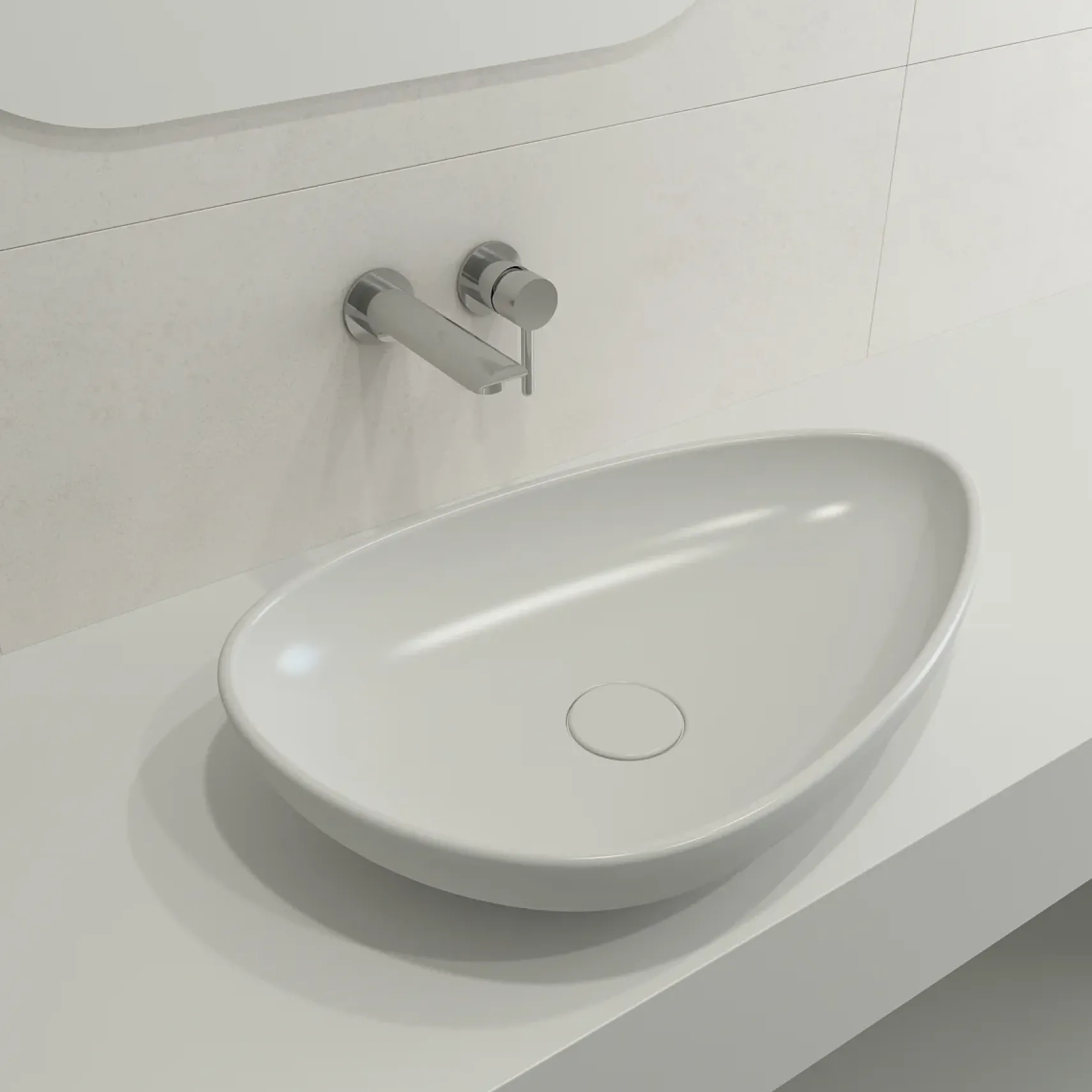 BOCCHI Etna 23" Palette Shaped Vessel Fireclay Bathroom Sink, Matte White, 1114-002-0125