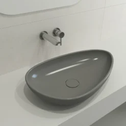 BOCCHI Etna 23" Palette Shaped Vessel Fireclay Bathroom Sink, Matte Gray, 1114-006-0125