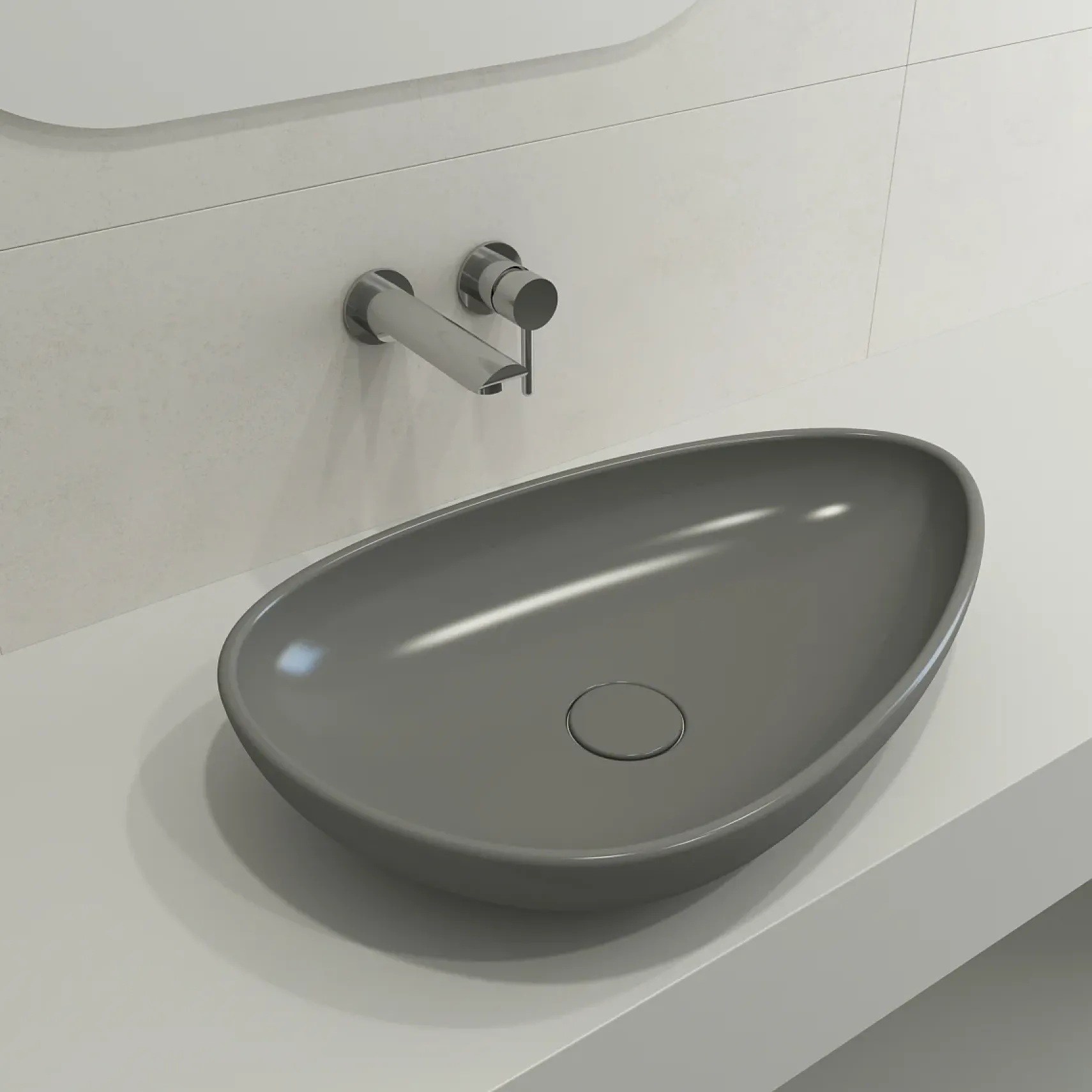 BOCCHI Etna 23" Palette Shaped Vessel Fireclay Bathroom Sink, Matte Gray, 1114-006-0125