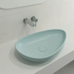 BOCCHI Etna 23" Palette Shaped Vessel Fireclay Bathroom Sink, Matte Ice Blue, 1114-029-0125