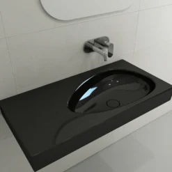 BOCCHI Etna 36" Palette Shaped Wallmount Fireclay Bathroom Sink, Black, 1115-005-0125