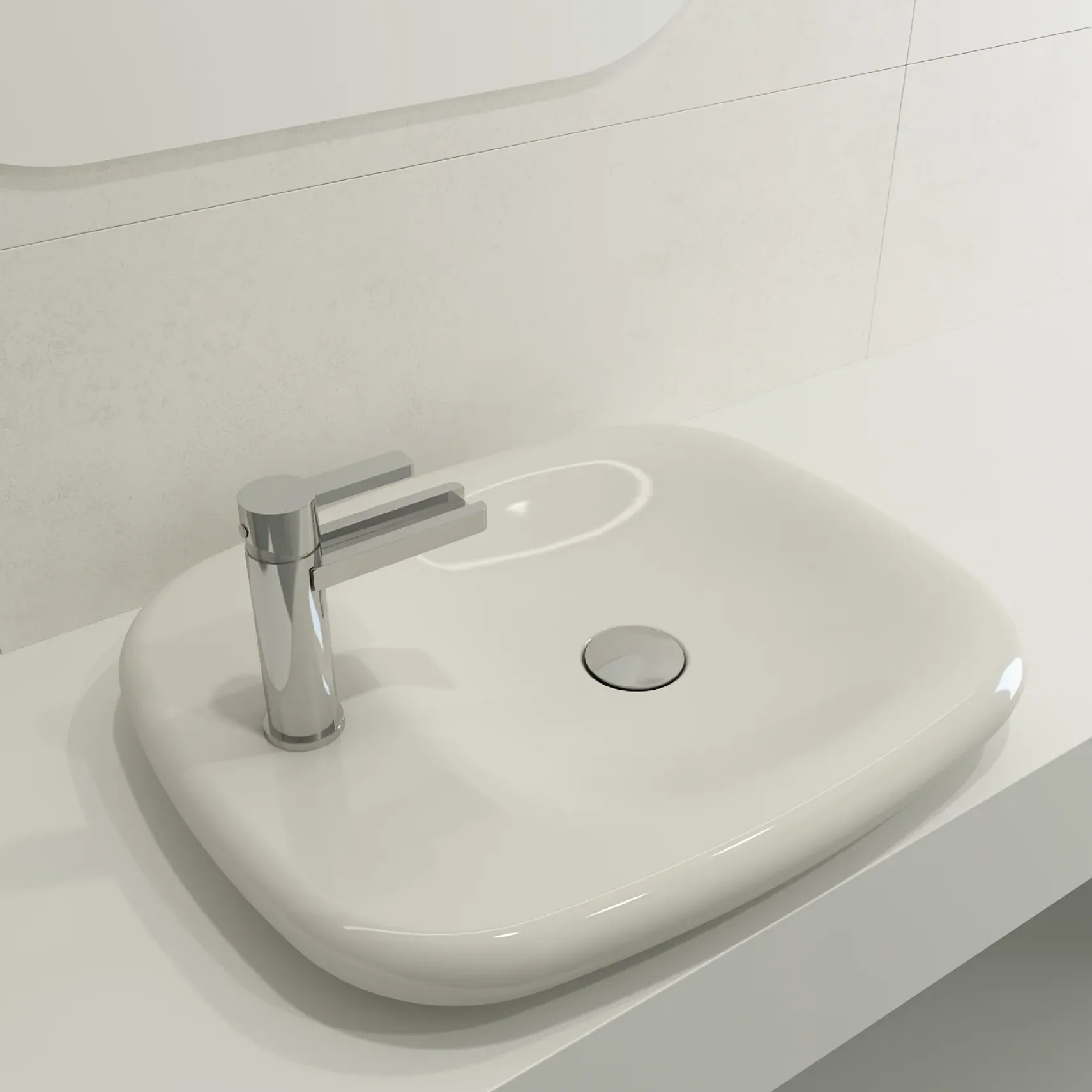 BOCCHI Fenice 22" Rectangle Vessel Fireclay Bathroom Sink, Biscuit, Single Faucet Hole, 1489-014-0126