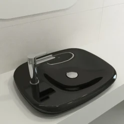 BOCCHI Fenice 22" Rectangle Vessel Fireclay Bathroom Sink, Black, Single Faucet Hole, 1489-005-0126