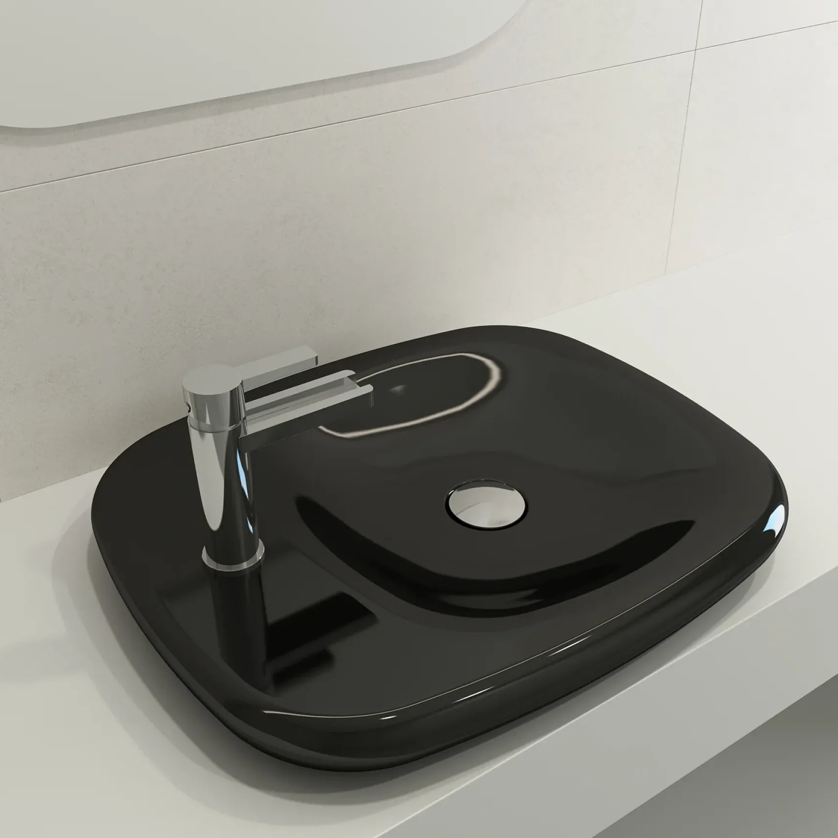 BOCCHI Fenice 22" Rectangle Vessel Fireclay Bathroom Sink, Black, Single Faucet Hole, 1489-005-0126