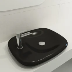 BOCCHI Fenice 22" Rectangle Vessel Fireclay Bathroom Sink, Matte Black, Single Faucet Hole, 1489-004-0126