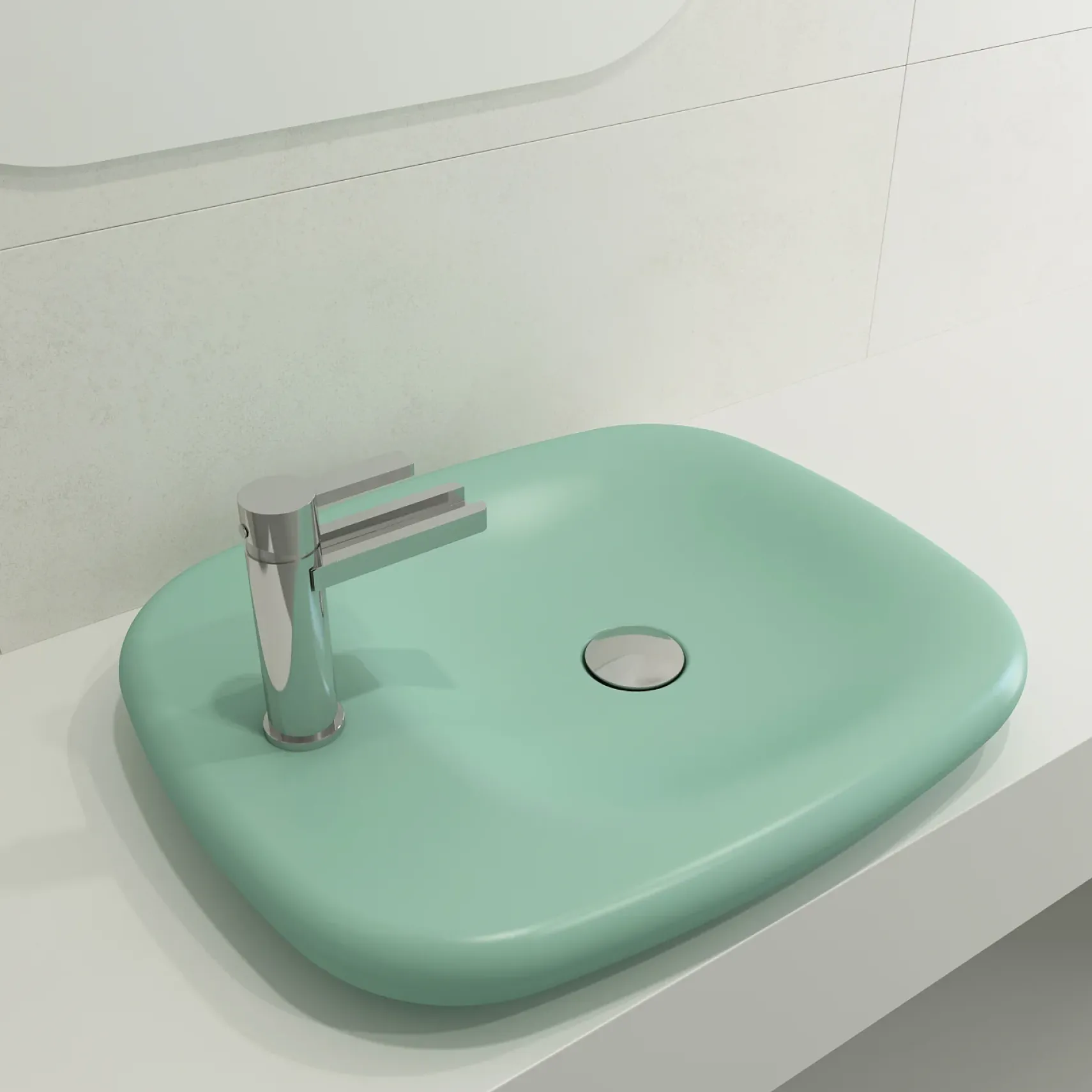 BOCCHI Fenice 22" Rectangle Vessel Fireclay Bathroom Sink, Matte Mint Green, Single Faucet Hole, 1489-033-0126