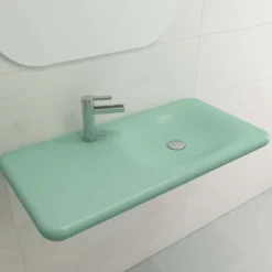 BOCCHI Fenice 36" Rectangle Wallmount Fireclay Bathroom Sink, Matte Mint Green, Single Faucet Hole, 1490-033-0126