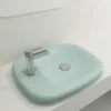 BOCCHI Fenice 22" Rectangle Vessel Fireclay Bathroom Sink, Matte Ice Blue, Single Faucet Hole, 1489-029-0126