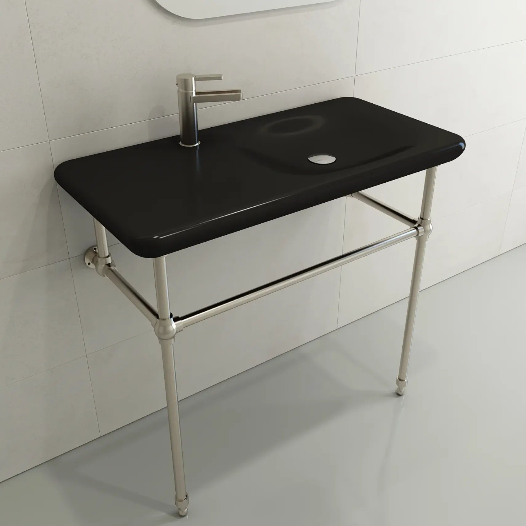 BOCCHI Fenice 36" Rectangle Wallmount Fireclay Bathroom Sink, Matte Black, Single Faucet Hole, 1490-004-0126