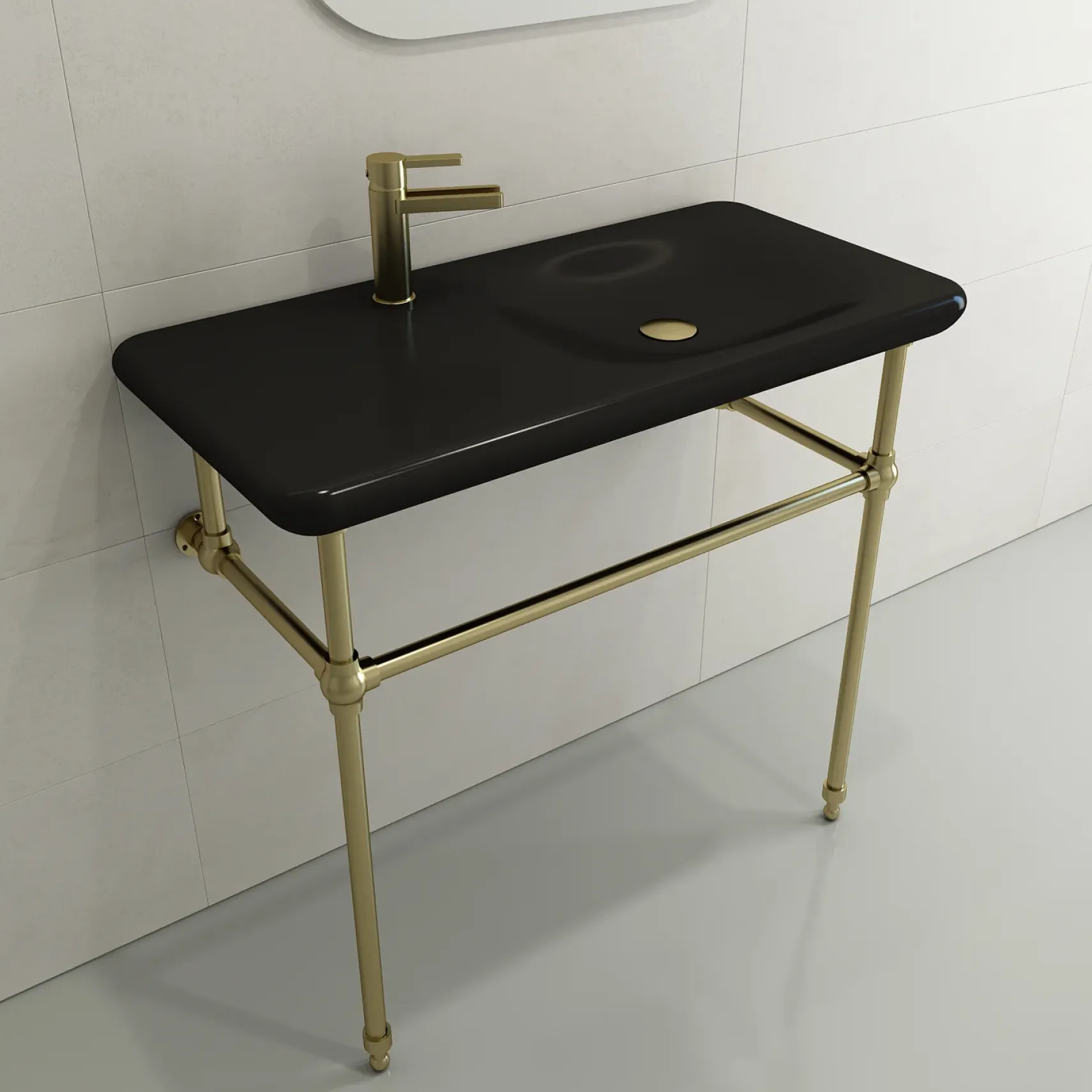 BOCCHI Fenice 36" Rectangle Wallmount Fireclay Bathroom Sink, Matte Black, Single Faucet Hole, 1490-004-0126