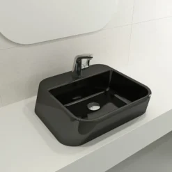 BOCCHI Firenze 20" Rectangle Vessel Fireclay Bathroom Sink, Black, Single Faucet Hole, 1074-005-0126