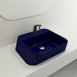 BOCCHI Firenze 20" Rectangle Vessel Fireclay Bathroom Sink, Sapphire Blue, Single Faucet Hole, 1074-010-0126