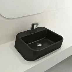 BOCCHI Firenze 20" Rectangle Vessel Fireclay Bathroom Sink, Matte Black, Single Faucet Hole, 1074-004-0126