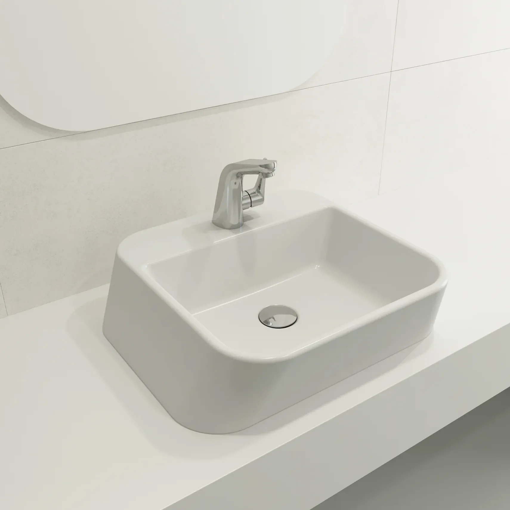 BOCCHI Firenze 20" Rectangle Vessel Fireclay Bathroom Sink, Matte White, Single Faucet Hole, 1074-002-0126