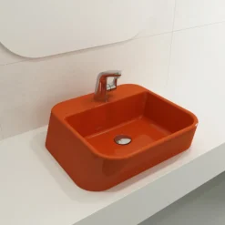 BOCCHI Firenze 20" Rectangle Vessel Fireclay Bathroom Sink, Orange, Single Faucet Hole, 1074-012-0126