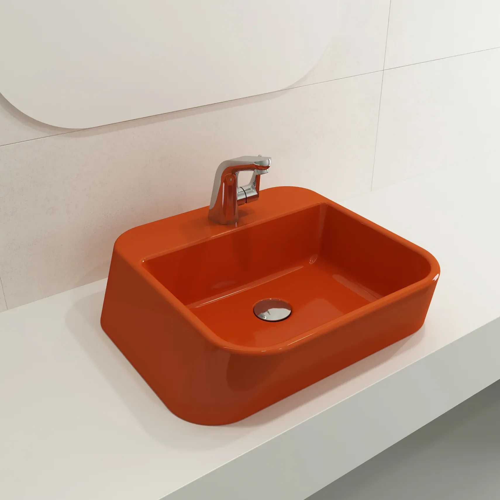 BOCCHI Firenze 20" Rectangle Vessel Fireclay Bathroom Sink, Orange, Single Faucet Hole, 1074-012-0126