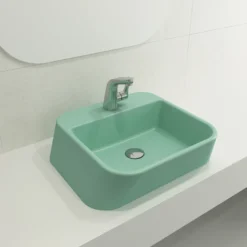 BOCCHI Firenze 20" Rectangle Vessel Fireclay Bathroom Sink, Matte Mint Green, Single Faucet Hole, 1074-033-0126