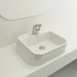 BOCCHI Firenze 20" Rectangle Vessel Fireclay Bathroom Sink, White, Single Faucet Hole, 1074-001-0126