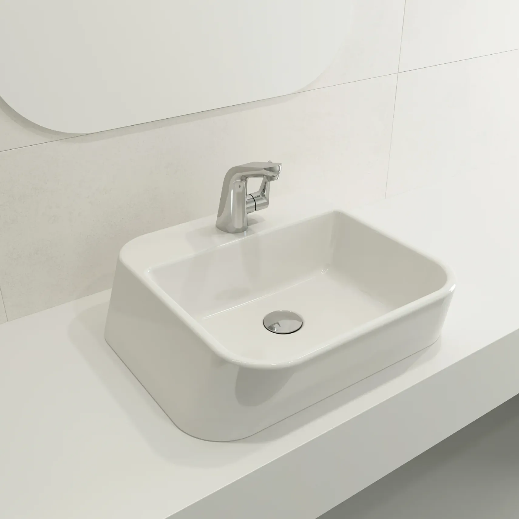 BOCCHI Firenze 20" Rectangle Vessel Fireclay Bathroom Sink, White, Single Faucet Hole, 1074-001-0126
