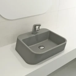 BOCCHI Firenze 20" Rectangle Vessel Fireclay Bathroom Sink, Matte Gray, Single Faucet Hole, 1074-006-0126