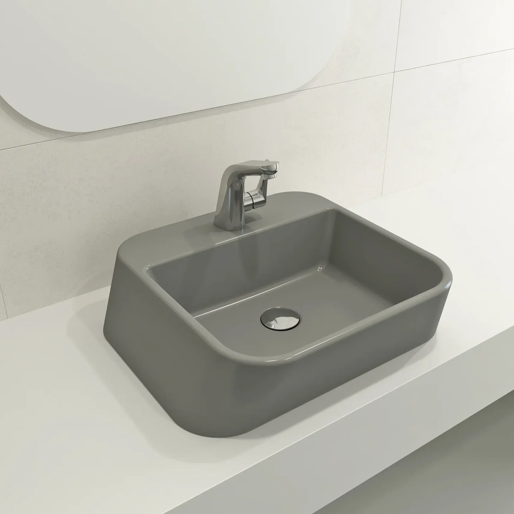 BOCCHI Firenze 20" Rectangle Vessel Fireclay Bathroom Sink, Matte Gray, Single Faucet Hole, 1074-006-0126