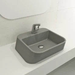 BOCCHI Firenze 20" Rectangle Vessel Fireclay Bathroom Sink, Matte Gray, Single Faucet Hole, 1074-006-0126