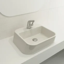 BOCCHI Firenze 20" Rectangle Vessel Fireclay Bathroom Sink, Biscuit, Single Faucet Hole, 1074-014-0126