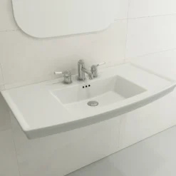 BOCCHI Lavita 40" Rectangle Wallmount Fireclay Bathroom Sink, Matte White, 3 Faucet Hole, 1168-002-0127
