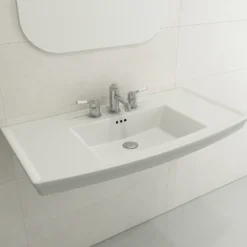 BOCCHI Lavita 40" Rectangle Wallmount Fireclay Bathroom Sink, Matte White, 3 Faucet Hole, 1168-002-0127