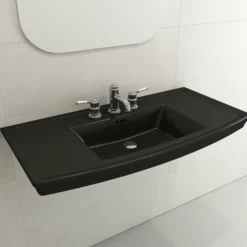 BOCCHI Lavita 40" Rectangle Wallmount Fireclay Bathroom Sink, Matte Black, 3 Faucet Hole, 1168-004-0127
