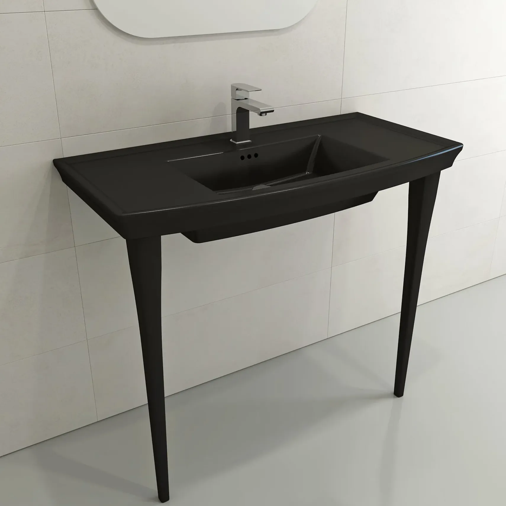 BOCCHI Lavita 40" Rectangle Wallmount Fireclay Bathroom Sink, Matte Black, 3 Faucet Hole, 1168-004-0127