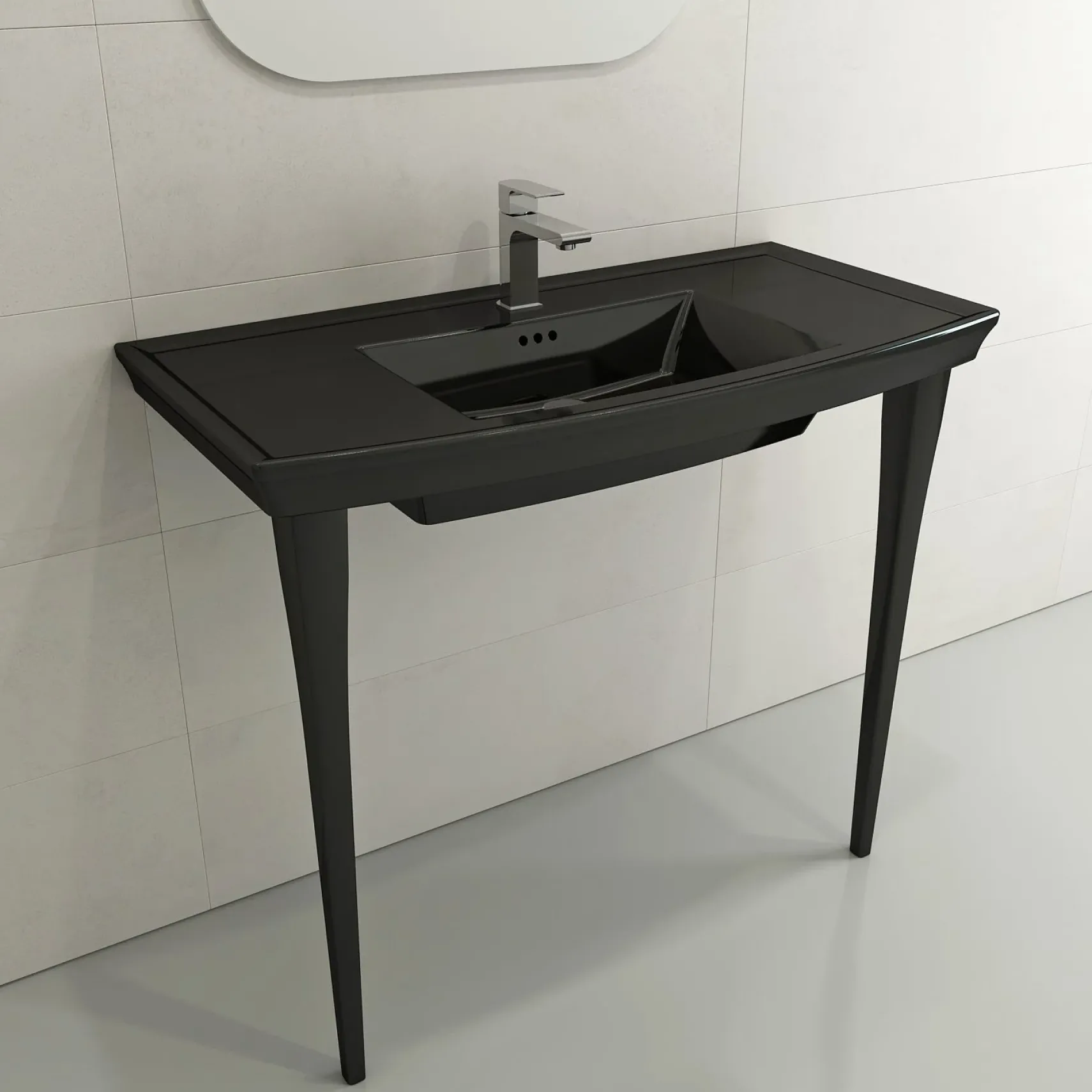 BOCCHI Lavita 40" Rectangle Wallmount Fireclay Bathroom Sink, Black, 3 Faucet Hole, 1168-005-0127