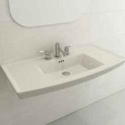 BOCCHI Lavita 40" Rectangle Wallmount Fireclay Bathroom Sink, Biscuit, 3 Faucet Hole, 1168-014-0127
