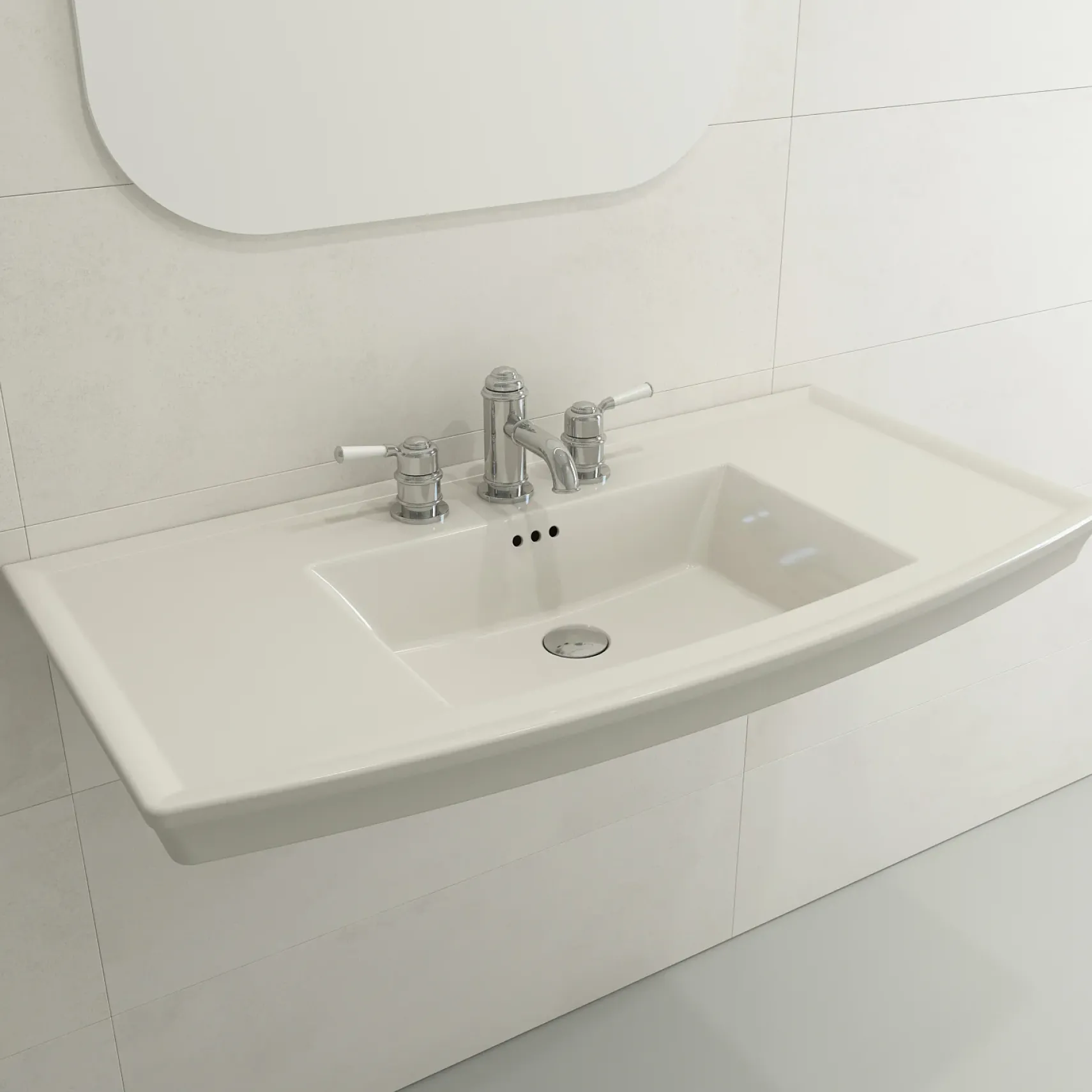 BOCCHI Lavita 40" Rectangle Wallmount Fireclay Bathroom Sink, Biscuit, 3 Faucet Hole, 1168-014-0127