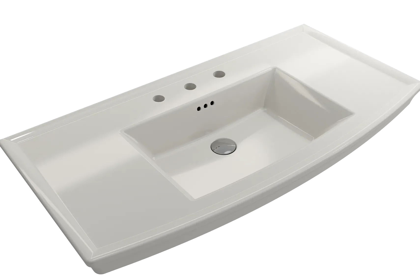 BOCCHI Lavita 40" Rectangle Wallmount Fireclay Bathroom Sink, Biscuit, 3 Faucet Hole, 1168-014-0127