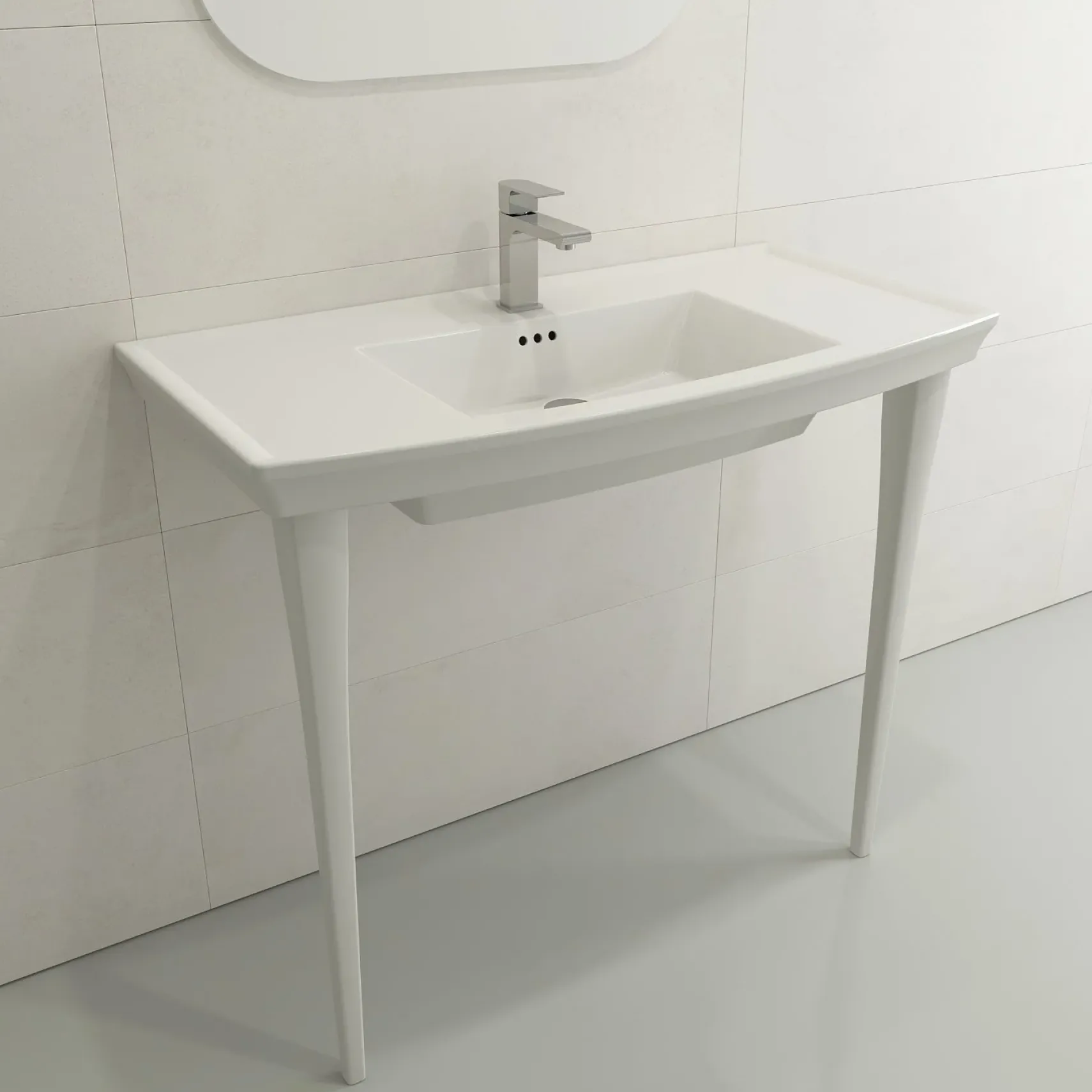 BOCCHI Lavita 40" Rectangle Wallmount Fireclay Bathroom Sink, Biscuit, 3 Faucet Hole, 1168-014-0127
