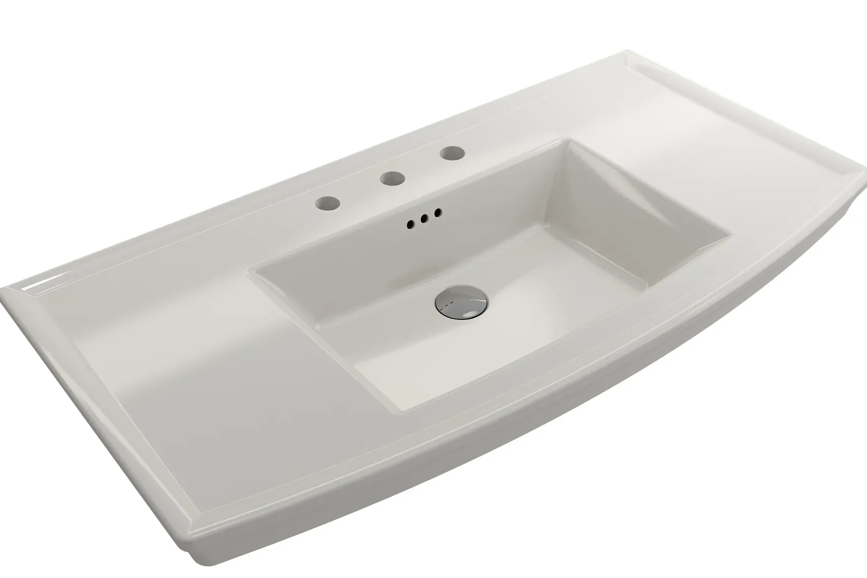 BOCCHI Lavita 40" Rectangle Wallmount Fireclay Bathroom Sink, Biscuit, 3 Faucet Hole, 1168-014-0127