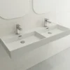 BOCCHI Milano 48" Rectangle Wallmount Fireclay Bathroom Sink, Double Basin, Matte White, Single Faucet Hole, 1393-002-0132