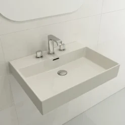 BOCCHI Milano 24" Rectangle Wallmount Fireclay Bathroom Sink, Biscuit, 3 Faucet Hole, 1376-014-0127