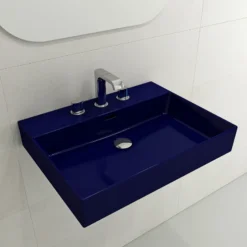 BOCCHI Milano 24" Rectangle Wallmount Fireclay Bathroom Sink, Sapphire Blue, 3 Faucet Hole, 1376-010-0127