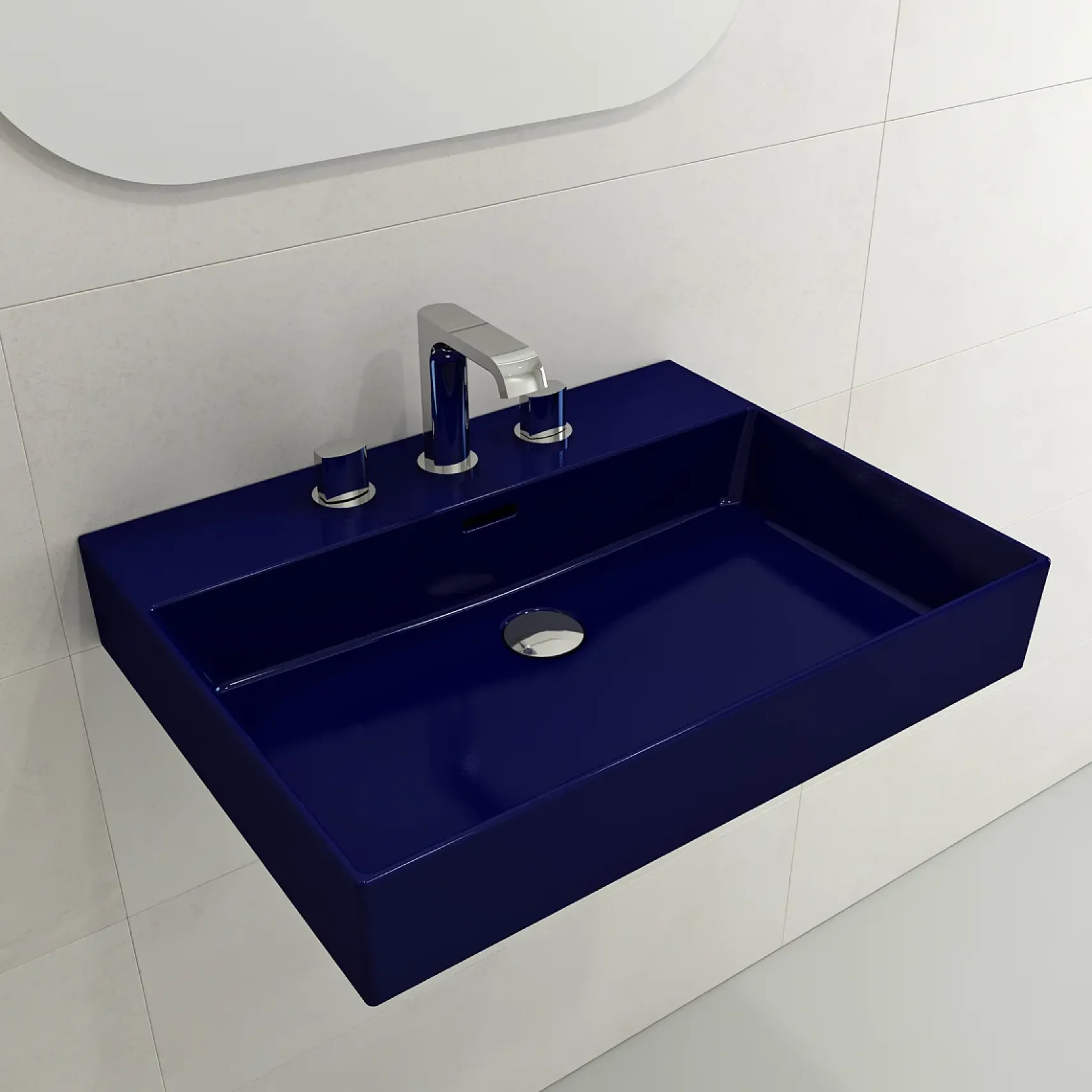 BOCCHI Milano 24" Rectangle Wallmount Fireclay Bathroom Sink, Sapphire Blue, 3 Faucet Hole, 1376-010-0127