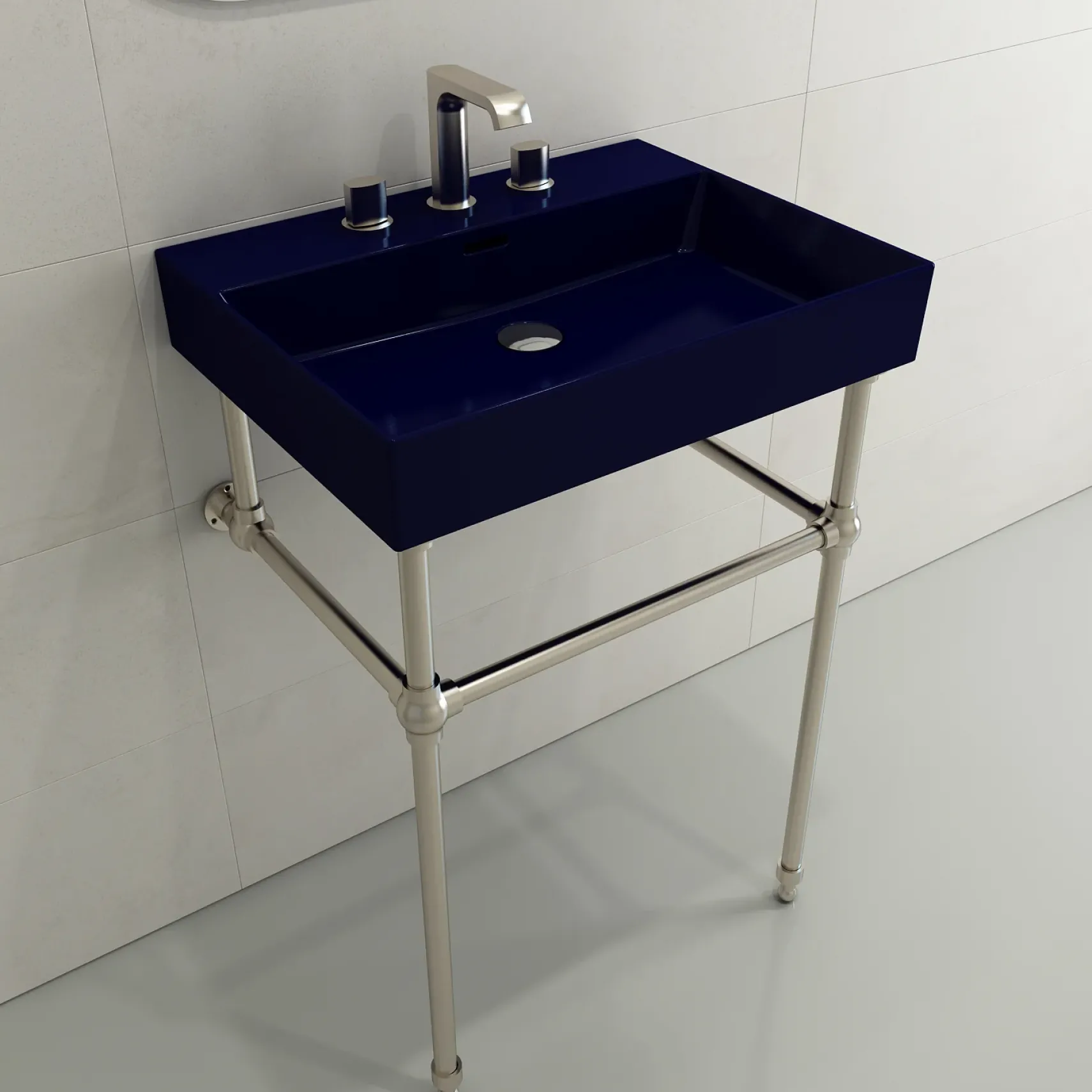 BOCCHI Milano 24" Rectangle Wallmount Fireclay Bathroom Sink, Sapphire Blue, 3 Faucet Hole, 1376-010-0127
