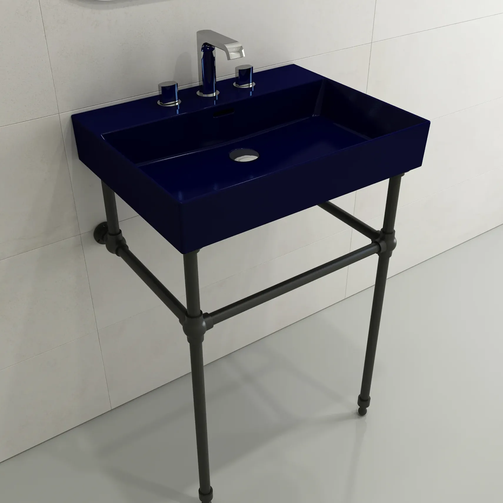 BOCCHI Milano 24" Rectangle Wallmount Fireclay Bathroom Sink, Sapphire Blue, 3 Faucet Hole, 1376-010-0127