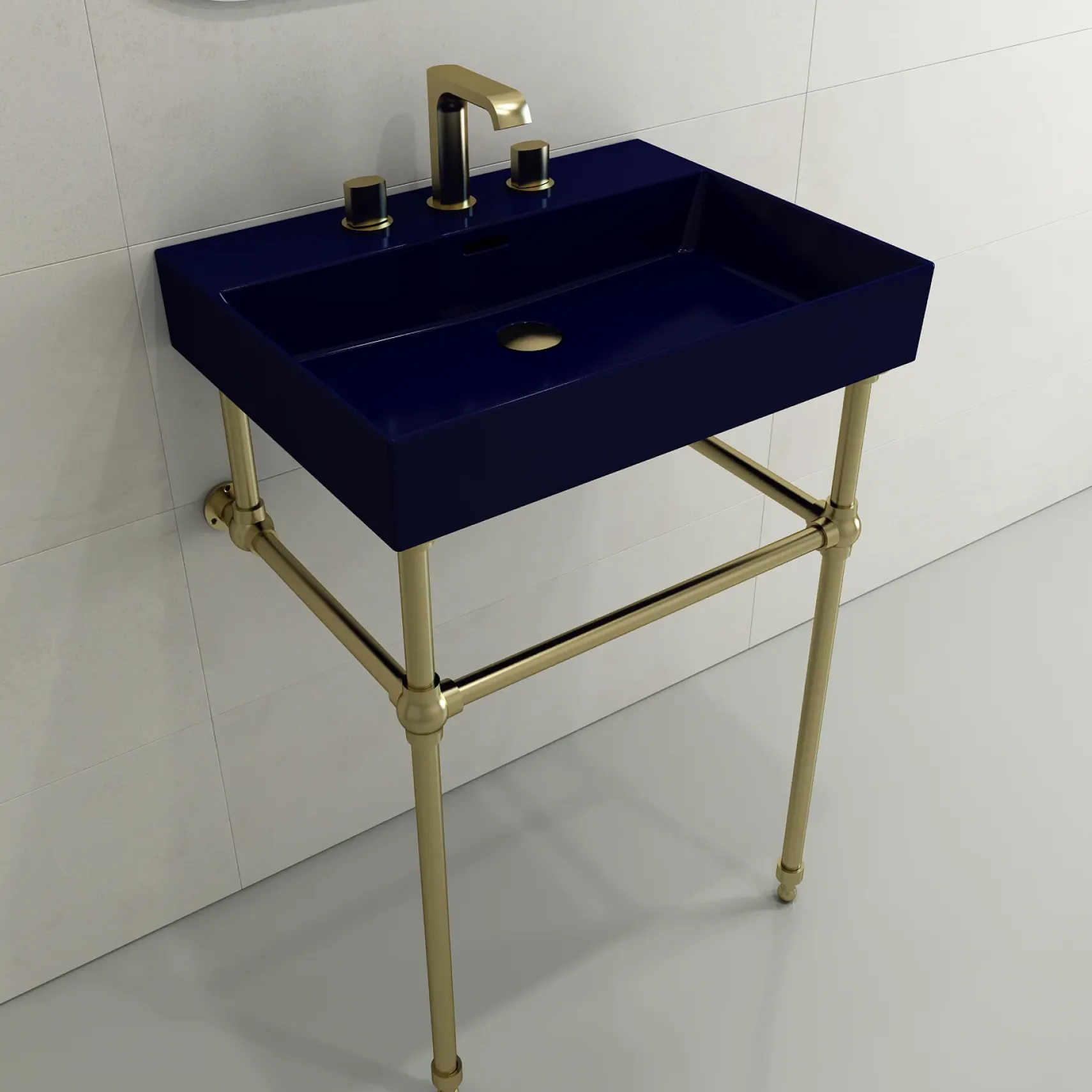 BOCCHI Milano 24" Rectangle Wallmount Fireclay Bathroom Sink, Sapphire Blue, 3 Faucet Hole, 1376-010-0127