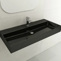 BOCCHI Milano 40" Rectangle Wallmount Fireclay Bathroom Sink, Black, Single Faucet Hole, 1378-005-0126