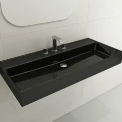 BOCCHI Milano 40" Rectangle Wallmount Fireclay Bathroom Sink, Black, 3 Faucet Hole, 1378-005-0127